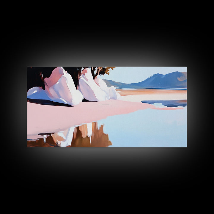 Beach Reflection, Sand, Canvas Print, Modern coastal decor, boho beach painting, tranquil water reflections, soft pastels, minimalist art