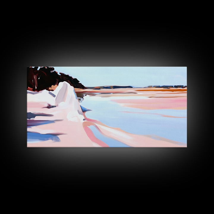 Cliffs Water, Reflection, Canvas Print, Coastal nature art, contemporary seascape painting, shoreline view, pastel scenery, ocean decor