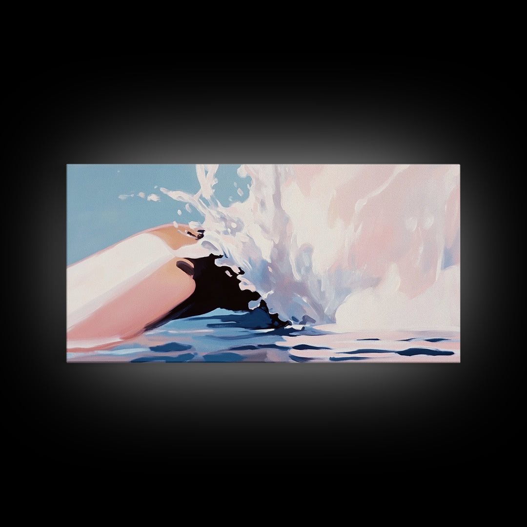 Ocean Splash, Wave Art, Coastal Decor, Beach House, Modern Seascape, Blue Wall Art, Water Painting, Minimalist, Framed Canvas Print