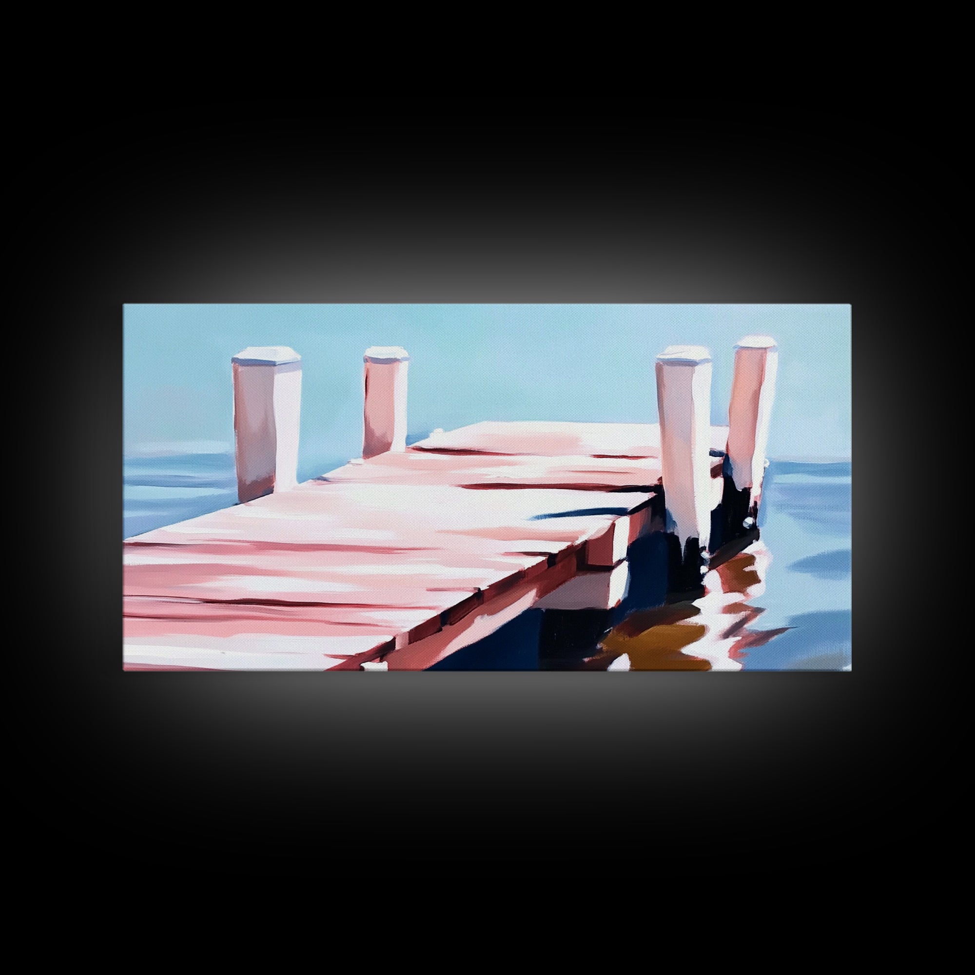 Dock on Water, Minimalist Seascape, Coastal Decor, Nautical Wall Art, Modern Beach Home, Summer Vibes, Blue Wall Art, Framed Canvas Print