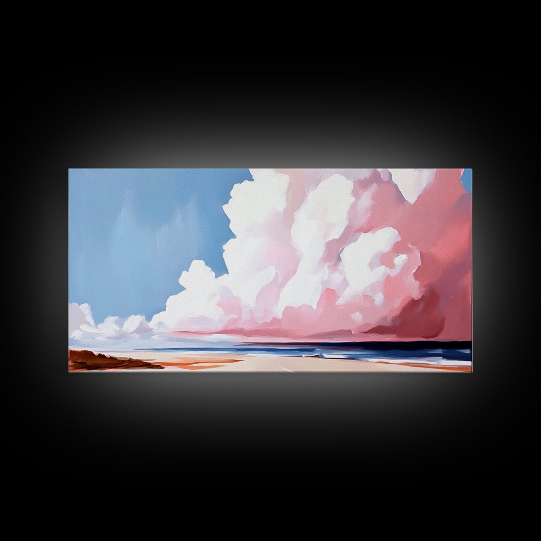 Cloudscape, Dreamy Sky, Coastal Horizon, Framed Canvas Print, Minimalist Art, Blue and Pink Decor, Bedroom Wall Art, Sky Lover Gift