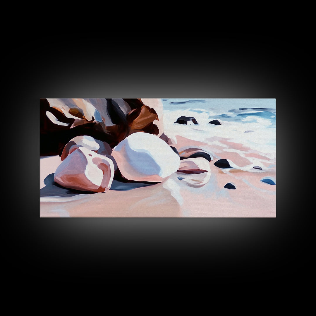 Coastal Rocks, Beach Waves, Ocean Wall Art, Framed Canvas Print, Nautical Decor, Summer Vibes, Relaxing Seaside Scene, Living Room Art