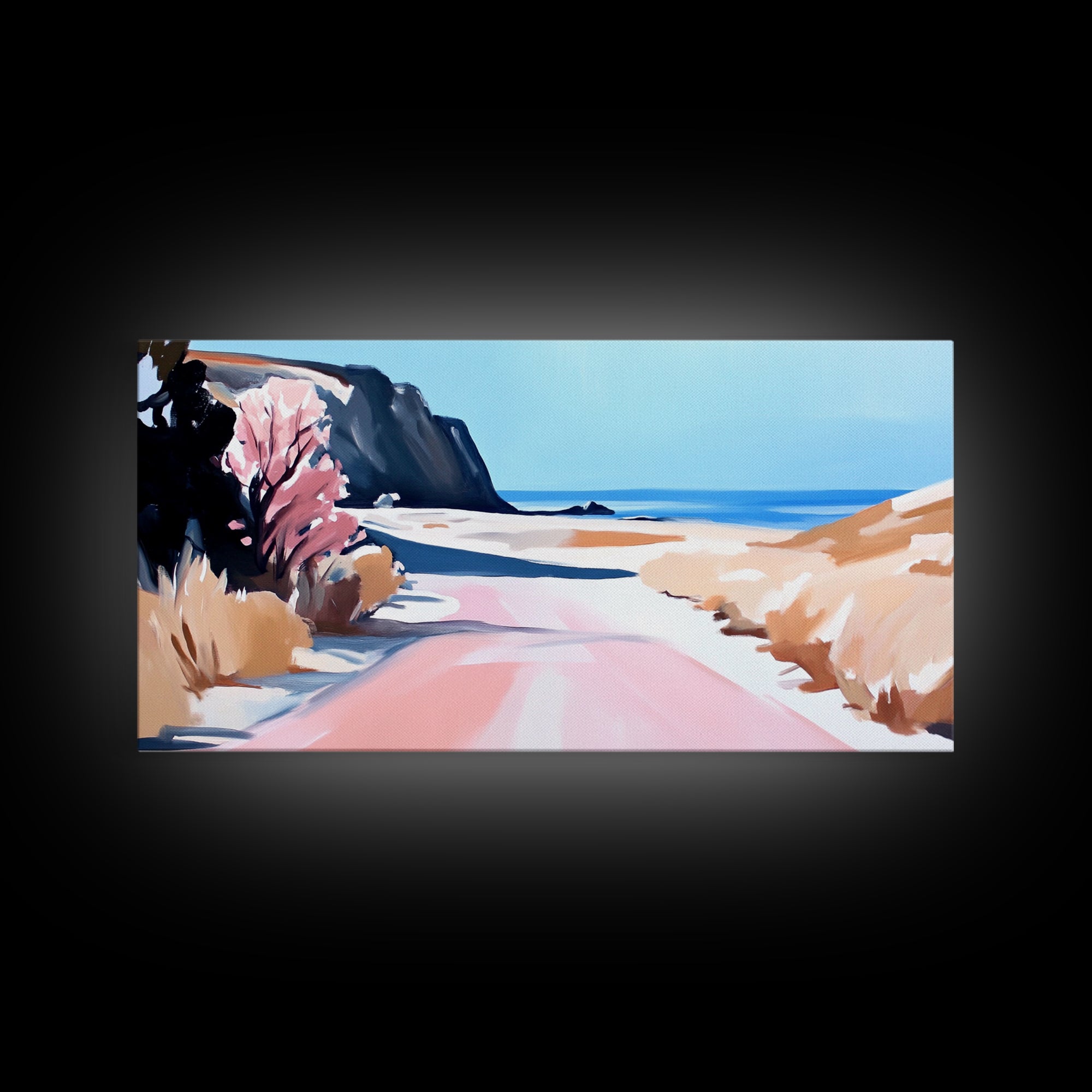 Ocean Road, Coastal Drive, Scenic Beach Art, Framed Canvas Print, Nautical Decor, Minimalist Landscape, Calm Vibes, Living Room Wall Art