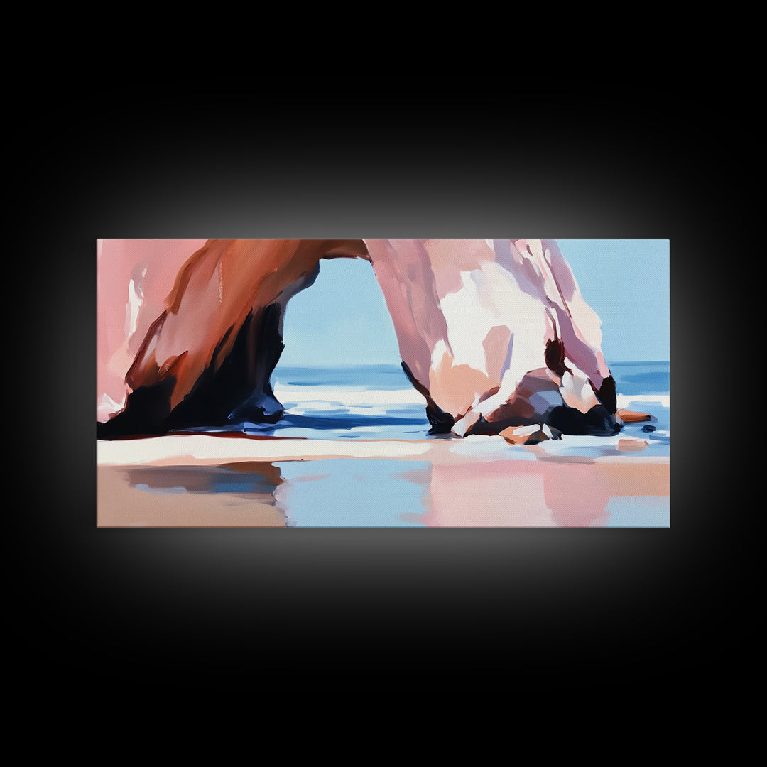 Rock Arch, Coastal Nature Art, Ocean Landscape Painting, Framed Canvas Print, Beach Wall Decor, Seascape Art, Minimalist Decor