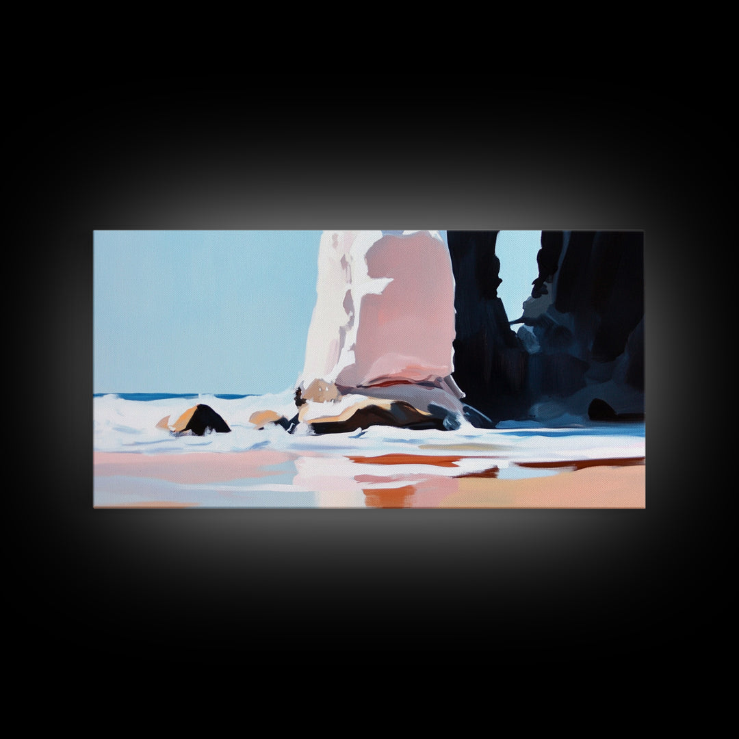 Coastal Rock, Seascape Art, Framed Canvas Print, Minimalist Beach Decor, Modern Wall Art, Ocean Landscape, Large Wall Art, Living Room