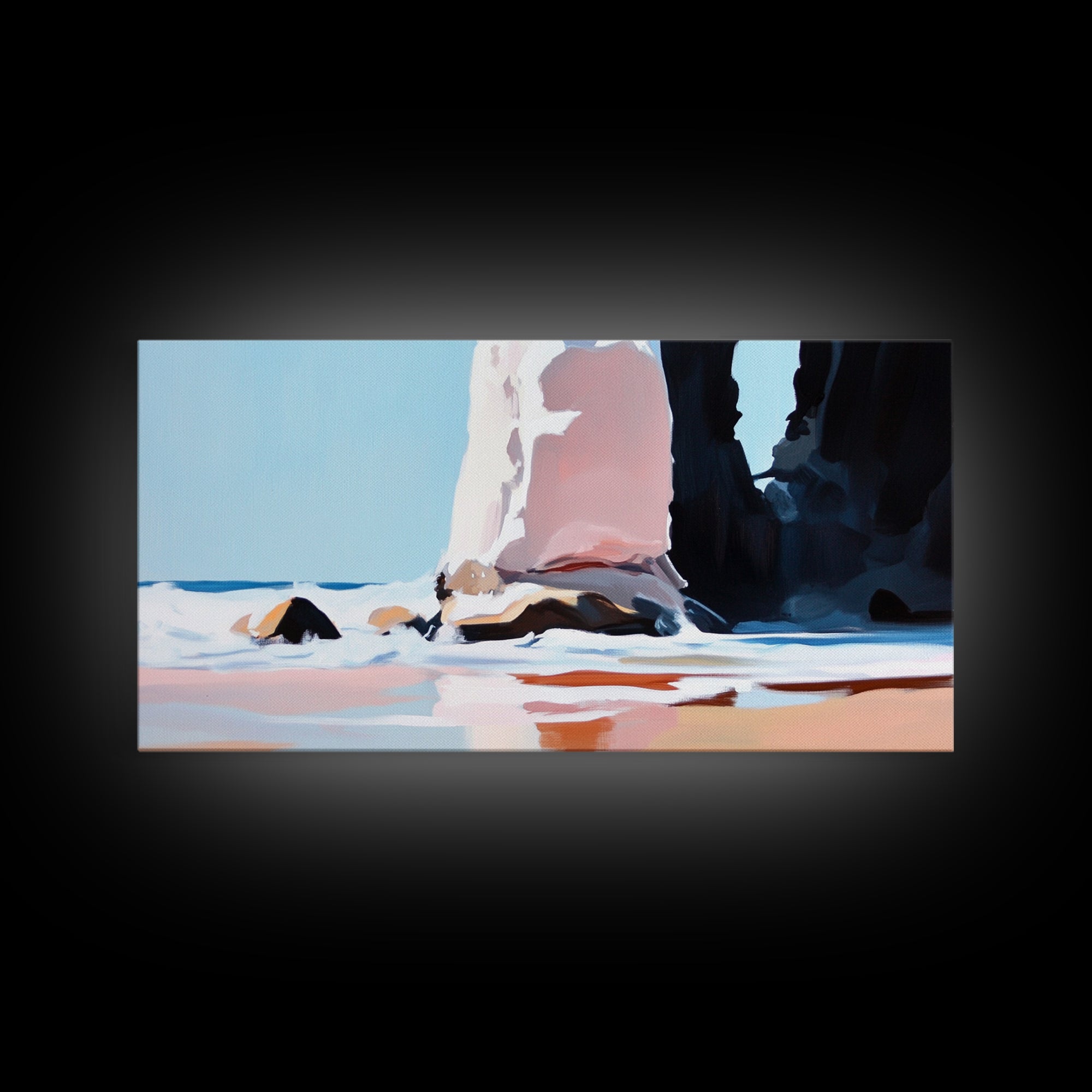 Coastal Rock, Seascape Art, Framed Canvas Print, Minimalist Beach Decor, Modern Wall Art, Ocean Landscape, Large Wall Art, Living Room