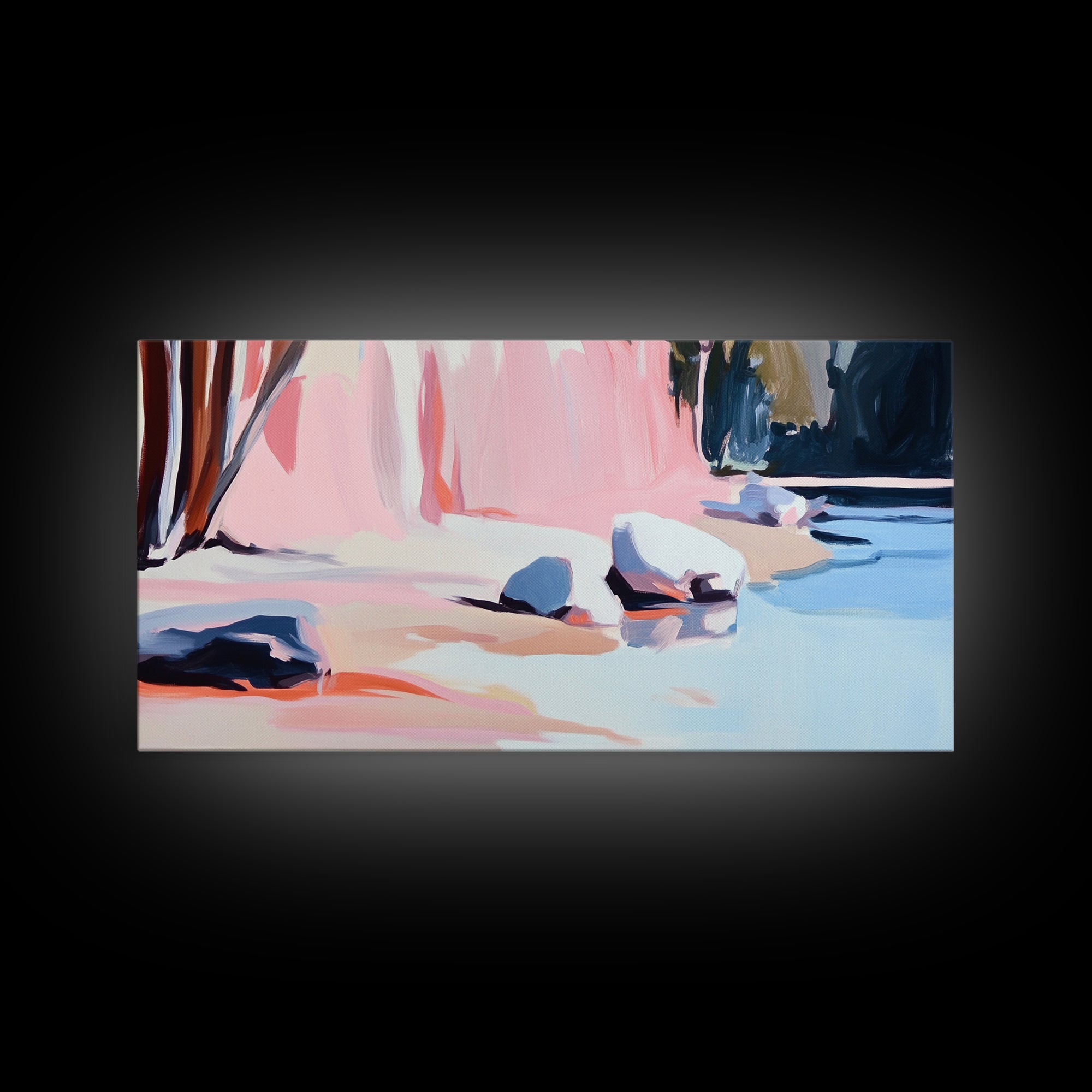 Rocky Beach, Nature Scene, Framed Canvas Print, Minimalist Seascape, Ocean Wall Art, Earthy Home Decor, Modern Coastal Art, Office