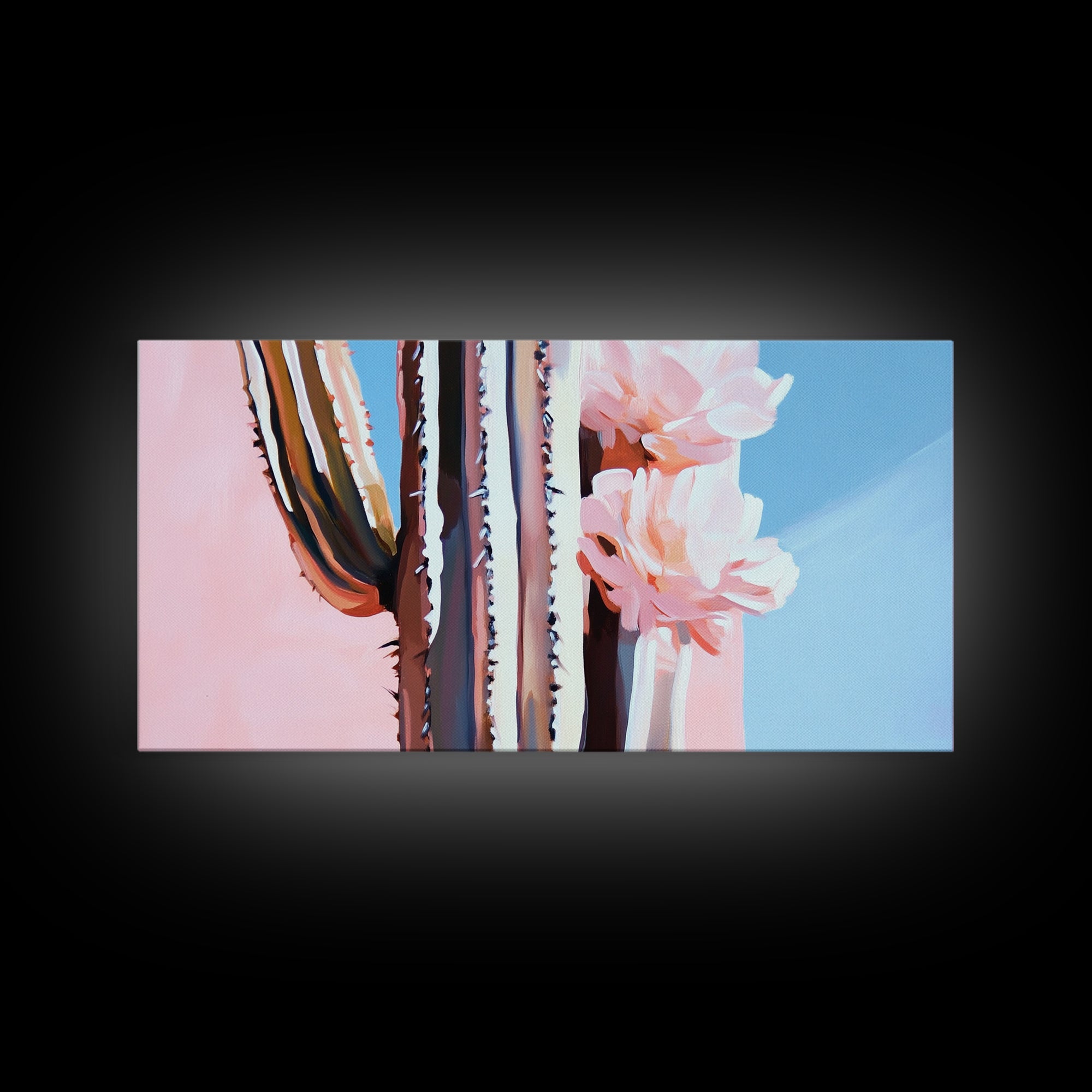 Cactus Bloom, Southwestern Wall Decor, Modern Desert Art, Boho Nature Painting, Minimalist Floral Scene, Aesthetic Pastel Tones, Canvas Print
