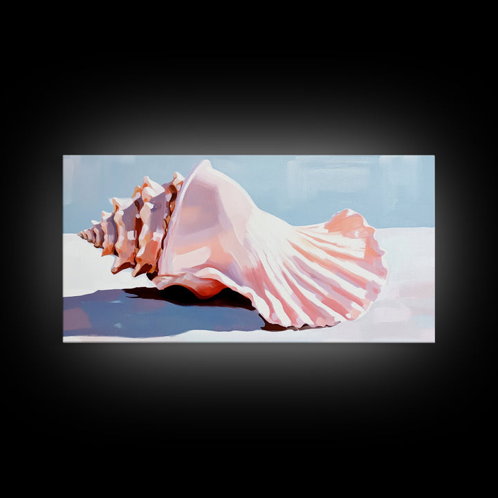 Conch Shell, Beach, Pastel, Framed Canvas Print, Coastal Wall Art, Tropical Decor, Seashell Aesthetic, Living Room Accent Piece