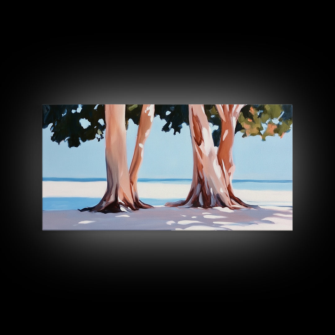 Beach Trees, Tropical Landscape, Nature Artwork, Coastal Home Decor, Minimalist Wall Art, Living Room Wall Art, Framed Canvas Print