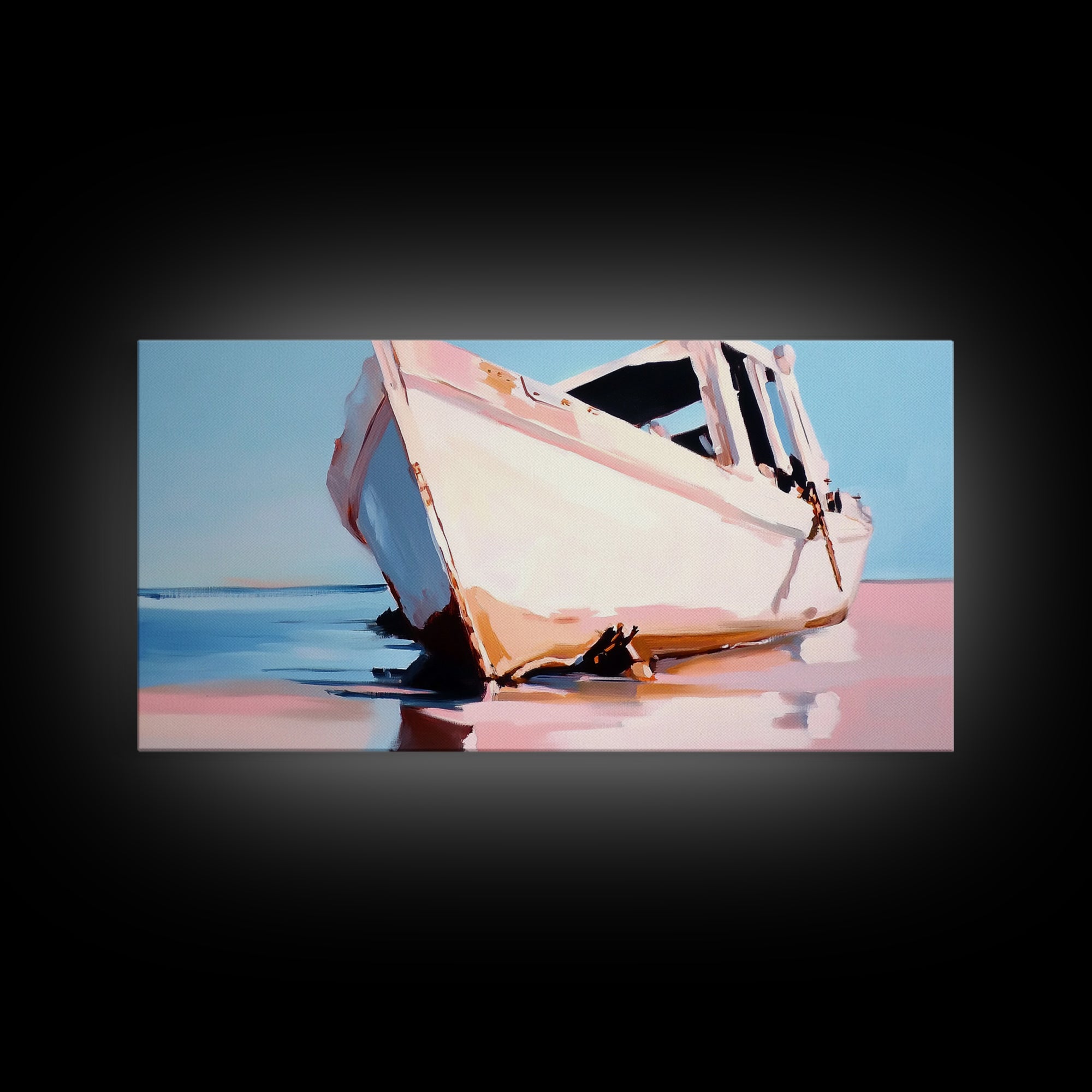 Beached Boat, Coastal Art, Nautical Decor, Canvas Print, Beach House Wall Art, Ocean Painting, Rustic Wall Decor, Living Room Art