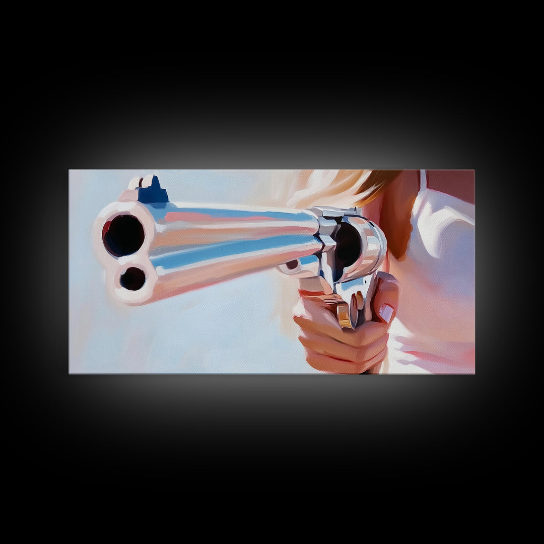 Chrome Gun, Western Art, Cowboy Decor, Canvas Print, Edgy Wall Art, Modern Painting, Masculine Art, Man Cave Wall Decor