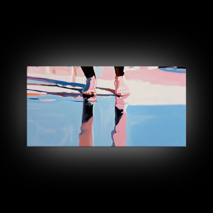 Barefoot Reflection, Surreal Water Art, Dreamy Wall Decor, Modern Framed Canvas Print, Minimalist Blue Aesthetic Artwork