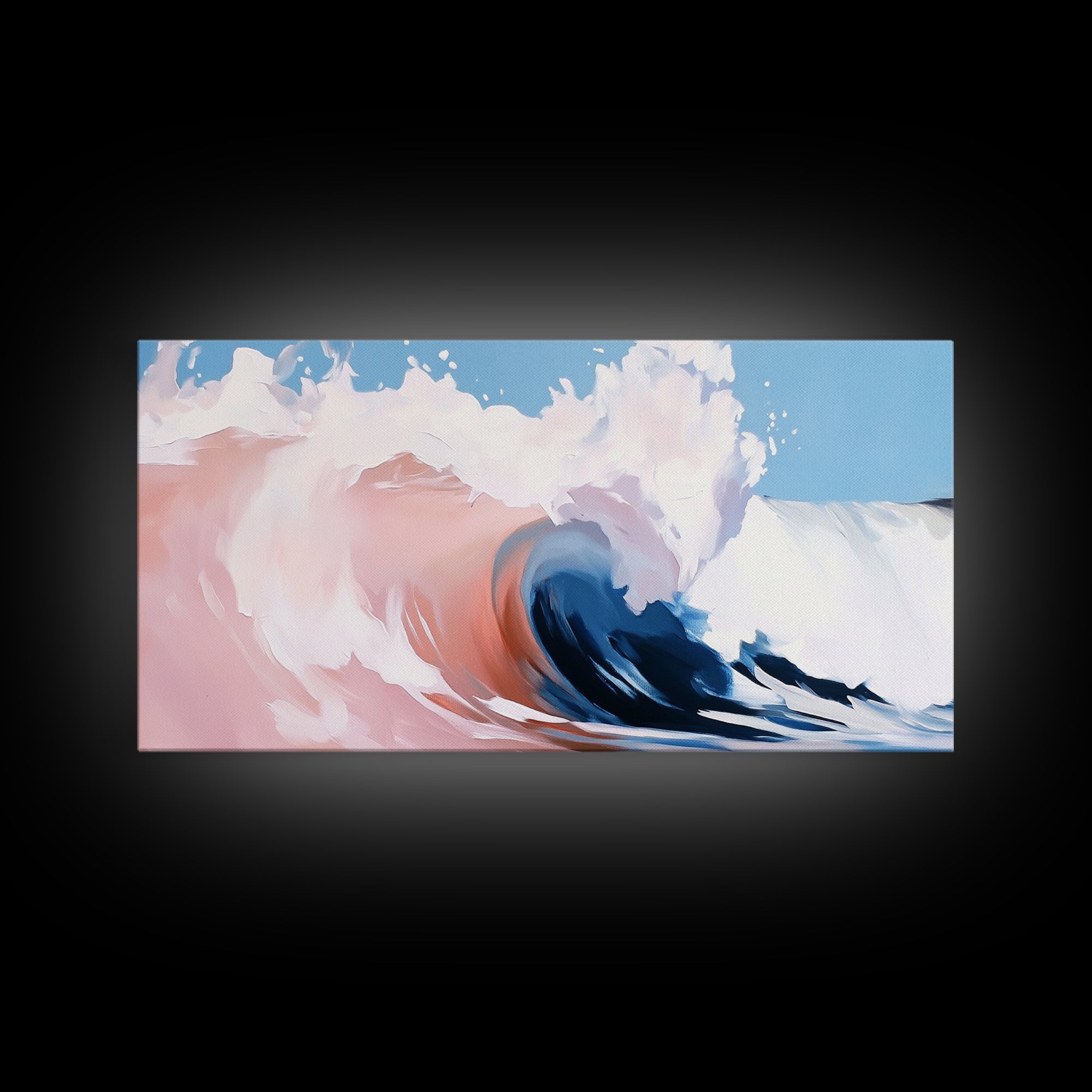 Ocean Wave, Abstract Beach Painting, Dynamic Wall Art, Coastal Decor, Surfer Aesthetic, Blue and White Framed Canvas Print