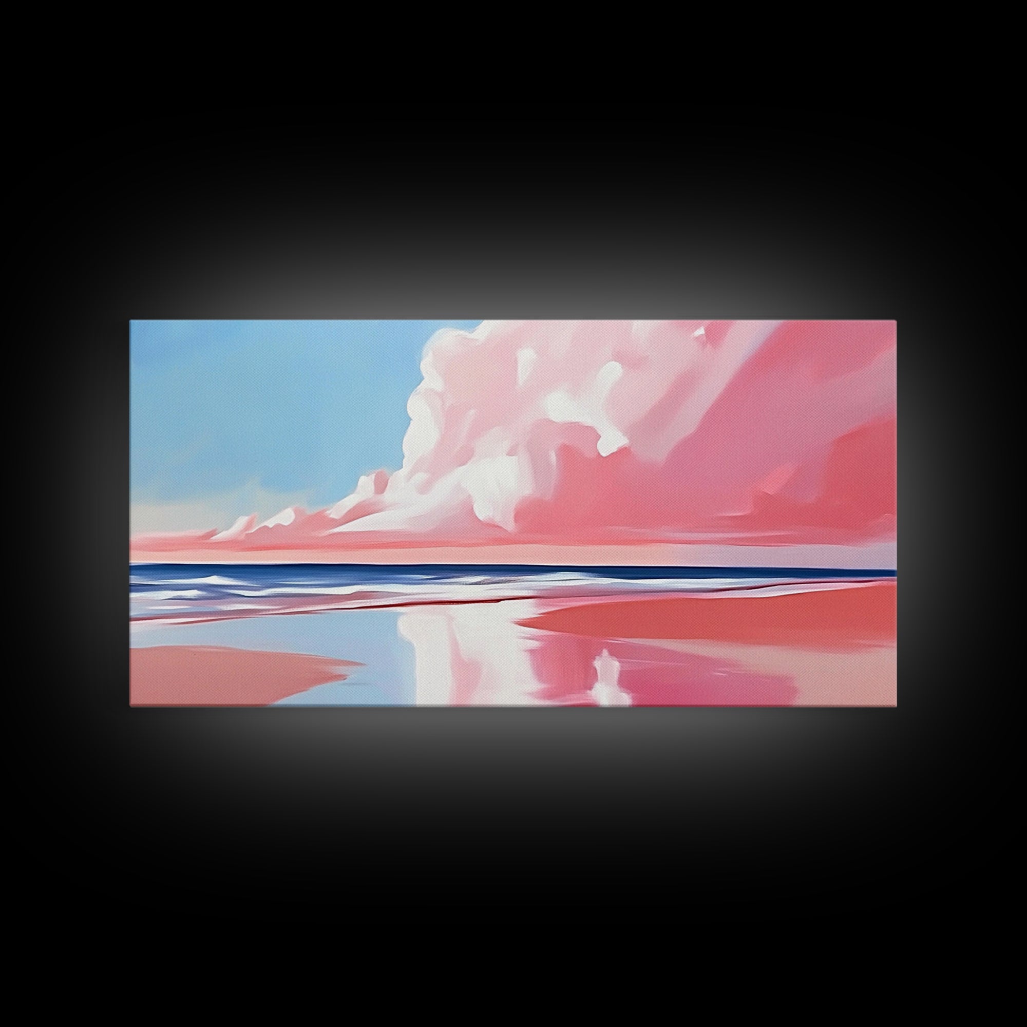 Pink Beach, Dreamy Ocean, Framed Canvas Print, Coastal Art, Minimalist Seascape, Modern Wall Decor, Soft Pastel Landscape