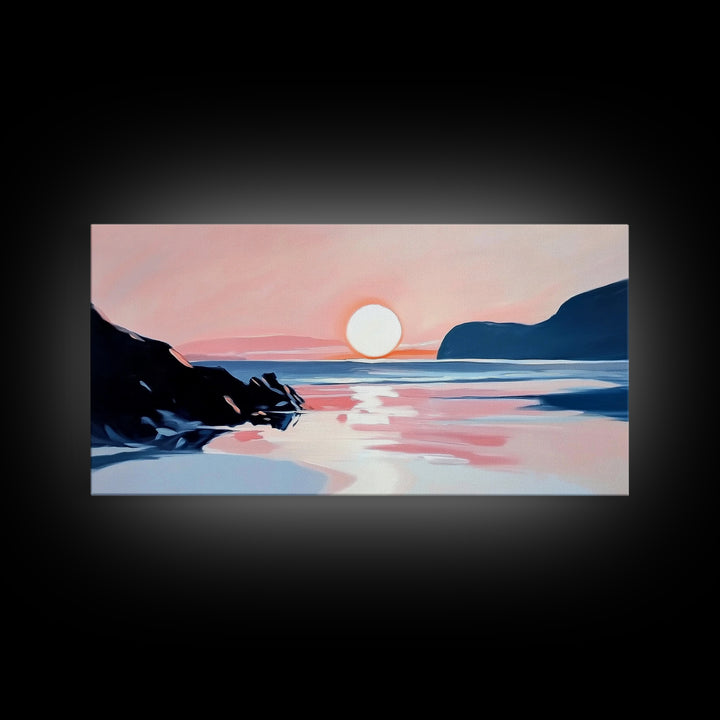 Dreamy Sunset, Coastal View, Framed Canvas Print, Serene Seascape, Beach House Decor, Modern Ocean Art, Calming Home Aesthetic