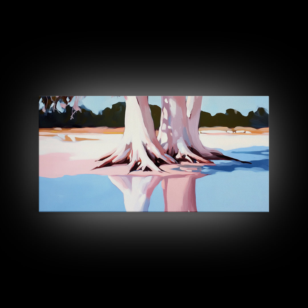 Cypress Reflection, Nature Art, Framed Canvas Print, Landscape Wall Decor, Modern Home Aesthetic, Boho Forest Painting