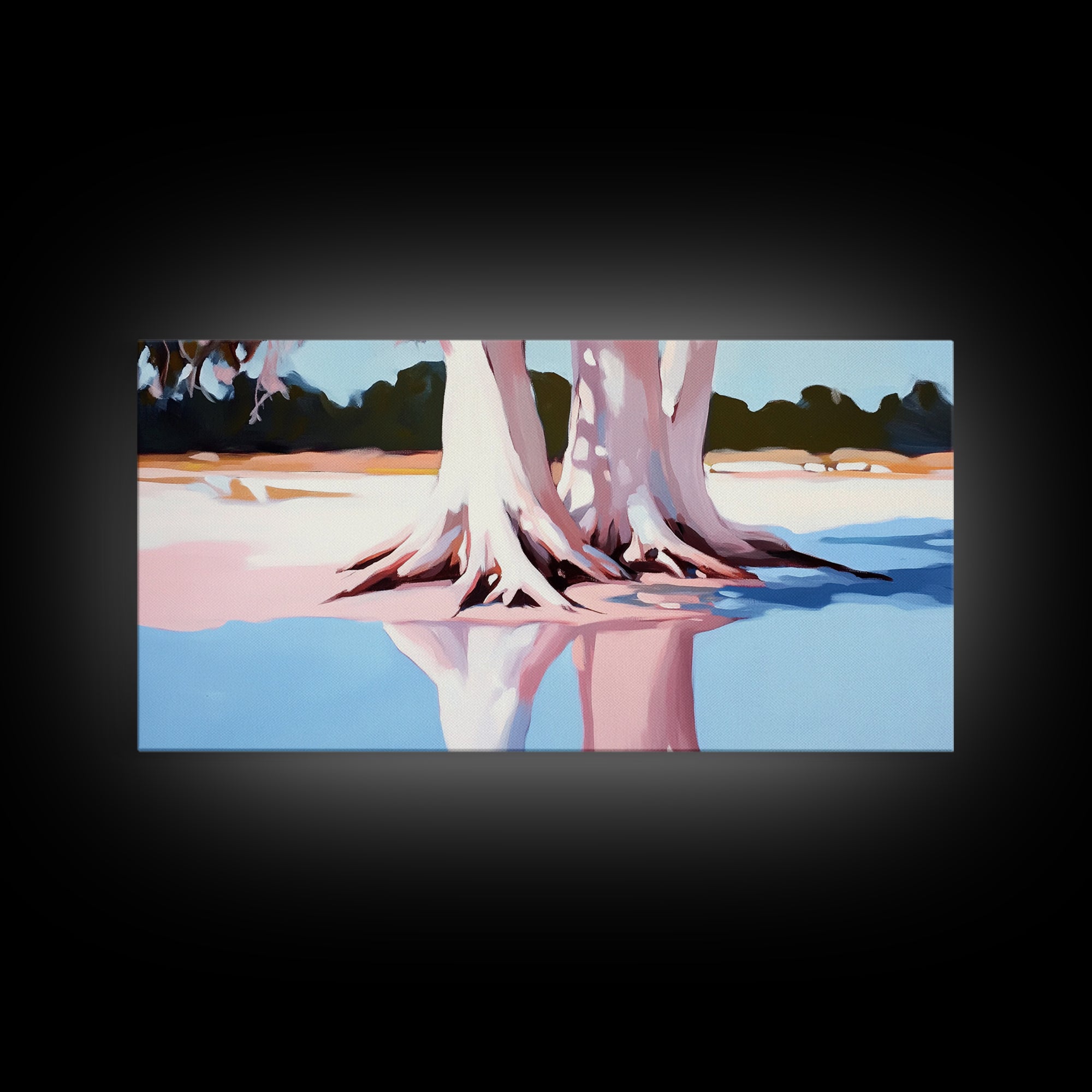 Cypress Reflection, Nature Art, Framed Canvas Print, Landscape Wall Decor, Modern Home Aesthetic, Boho Forest Painting