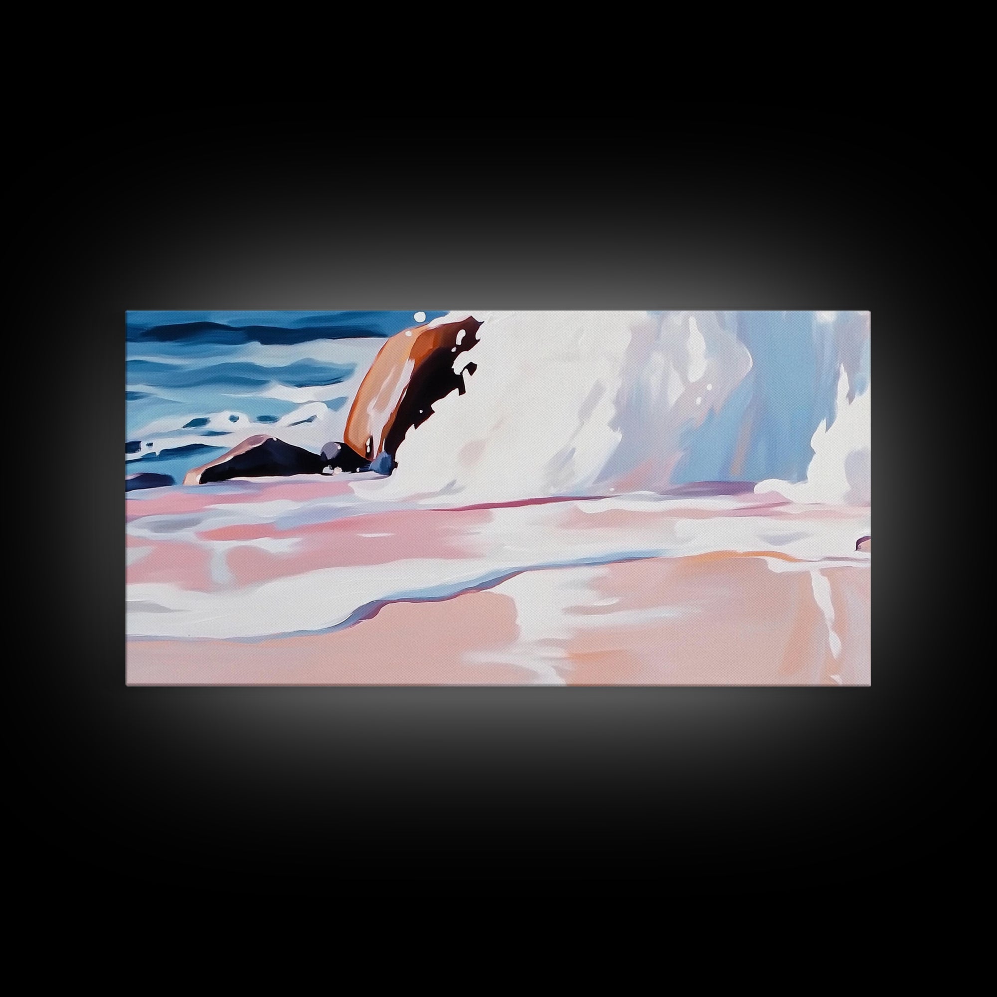 Rocky Shore, Wave Crash, Framed Canvas Print, Coastal Wall Art, Beach House Decor, Serene Seascape, Modern Ocean Painting