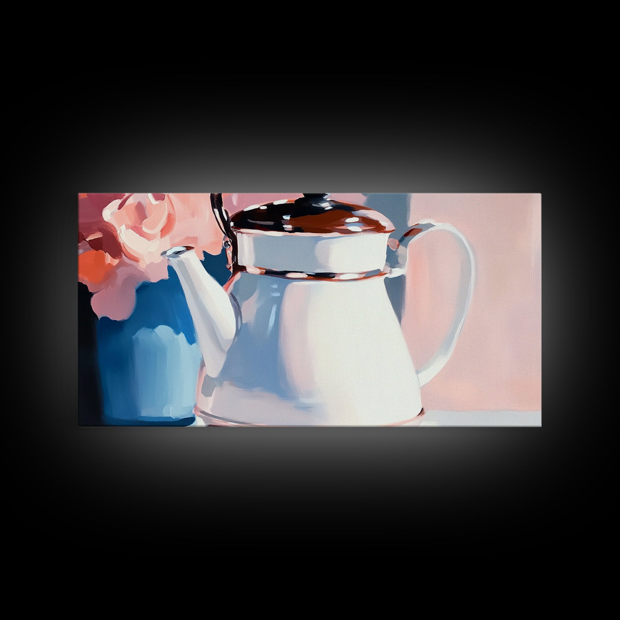 Teapot Charm, Vintage Still Life, Framed Canvas Print, Cottagecore Kitchen Decor, Shabby Chic Art, Pastel Home Aesthetic, Cozy Wall Art