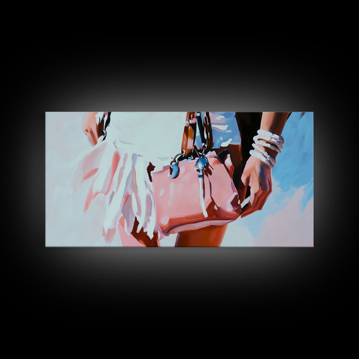 Beach Chic, Boho Fashion, Framed Canvas Print, Coastal Wall Art, Feminine Aesthetic, Pastel Painting, Modern Home Decor