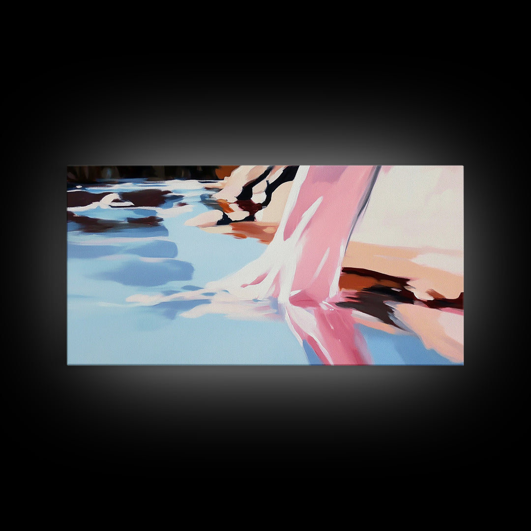 Flowing Water, Abstract Landscape, River Reflection, Soft Blues and Pinks, Peaceful Nature, Contemporary Minimalism, Canvas Print