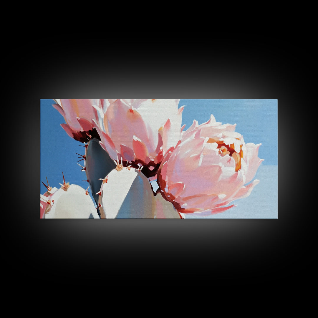 Cactus Blossoms, Desert Botanical Art, Vibrant Succulent, Pink Flowering Cactus, Bohemian Aesthetic, Canvas Print, Living Room