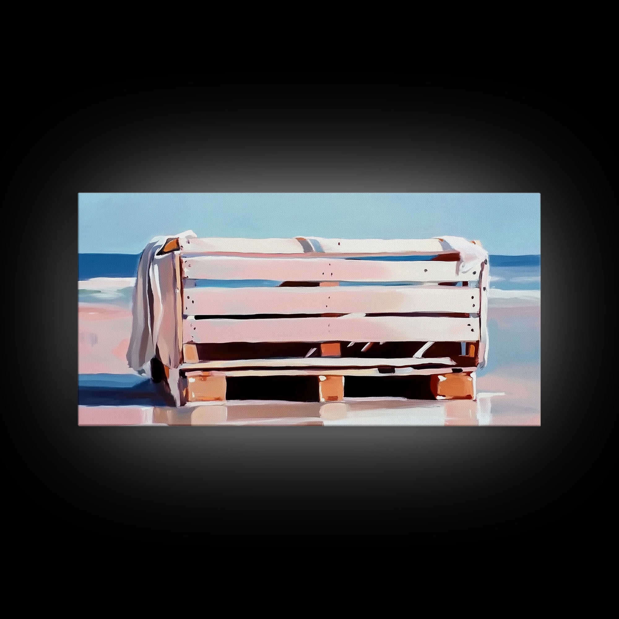 Beach Crate, Coastal Chic, Minimalist Seaside Art, Relaxing Ocean Decor, Modern Nautical Aesthetic, Living Room Wall Art, Canvas Print