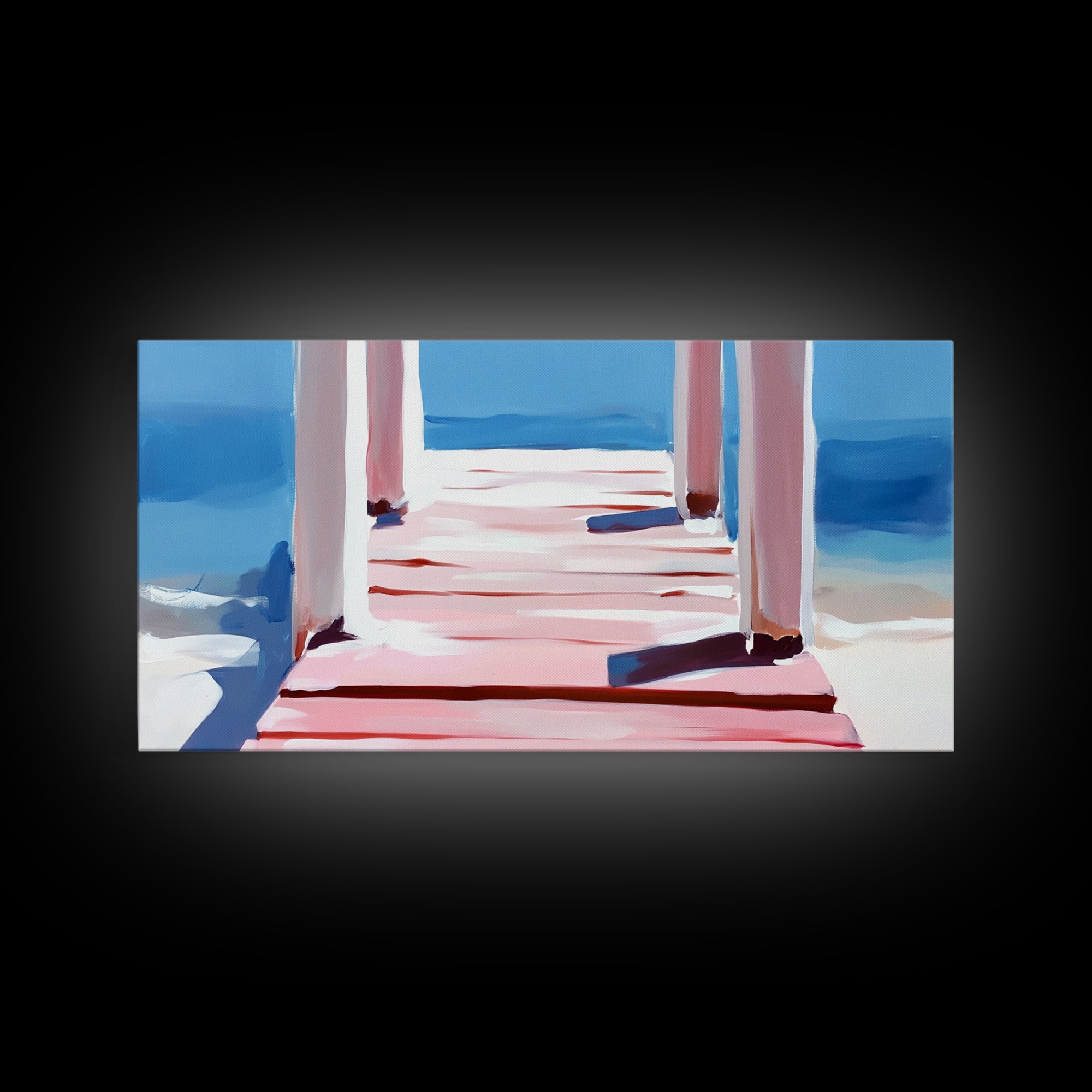 Pier View, Ocean Serenity, Minimalist Art, Beach House Wall Art, Modern Seascape, Living Room Decor, Canvas Print, Relaxing Aesthetic
