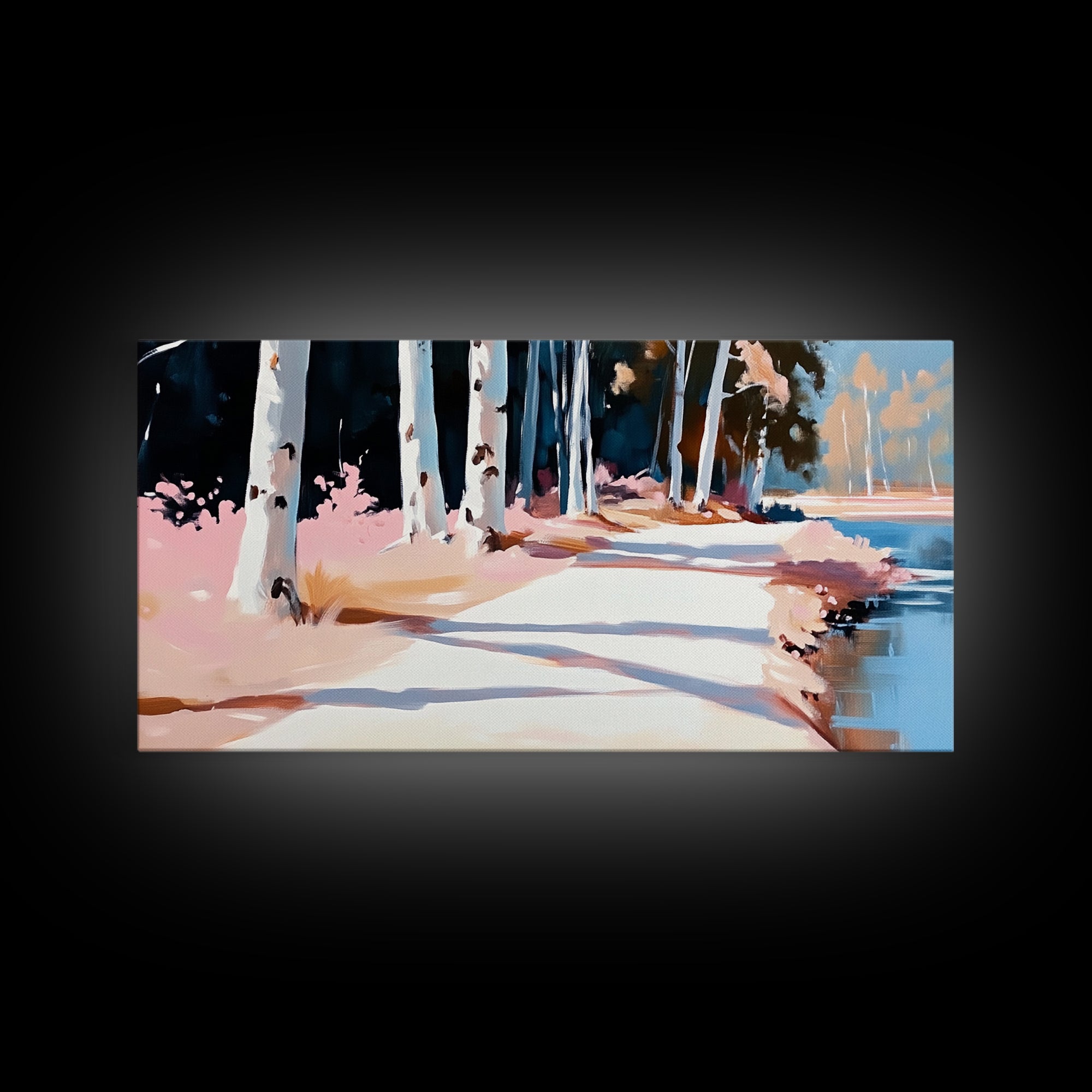 Birch Path, Autumn Landscape, Tranquil Nature Art, Minimalist Forest Print, Warm Neutral Tones, Living Room Wall Art, Canvas Print