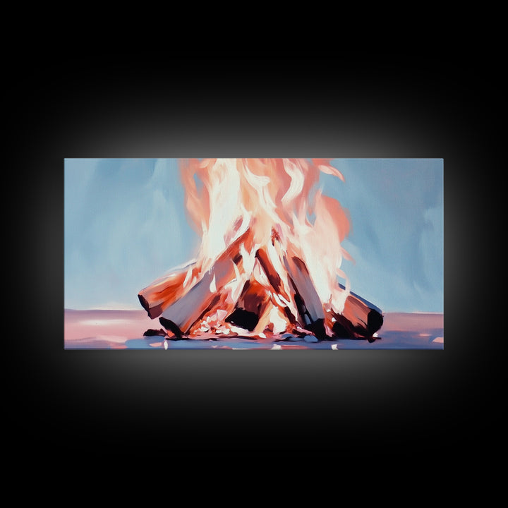 Bonfire, Evening Flames, Warm Wall Art, Fall Aesthetic, Cozy Cabin Decor, Minimalist Nature Art, Framed Canvas Print, Gift Idea