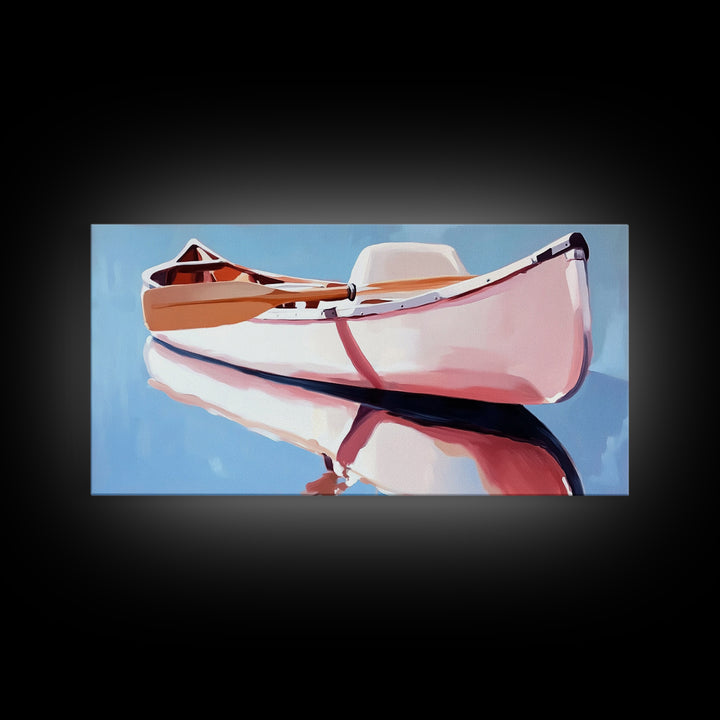 Rowboat, Water Reflection, Nautical Wall Art, Serene Coastal Decor, Minimalist Lake House Art, Framed Canvas Print, Gift Idea