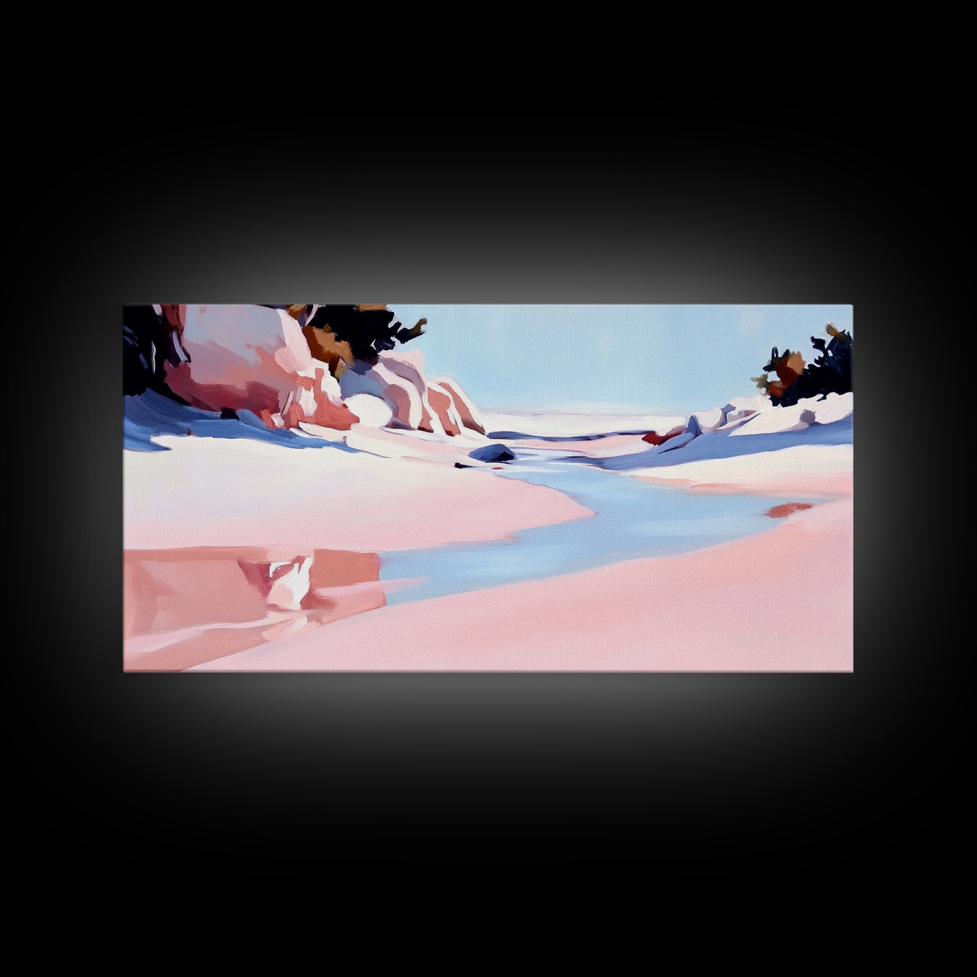 Desert River, Pastel Landscape, Western Aesthetic, Minimalist Nature Art, Boho Home Decor, Serene Wall Art, Framed Canvas Print