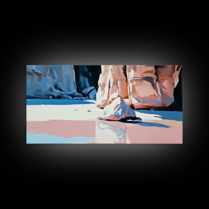 Canyon Reflection, Nature Wall Art, Modern Landscape Art, Neutral Earth Tones, Boho Aesthetic, Framed Canvas Print, Living Room Decor