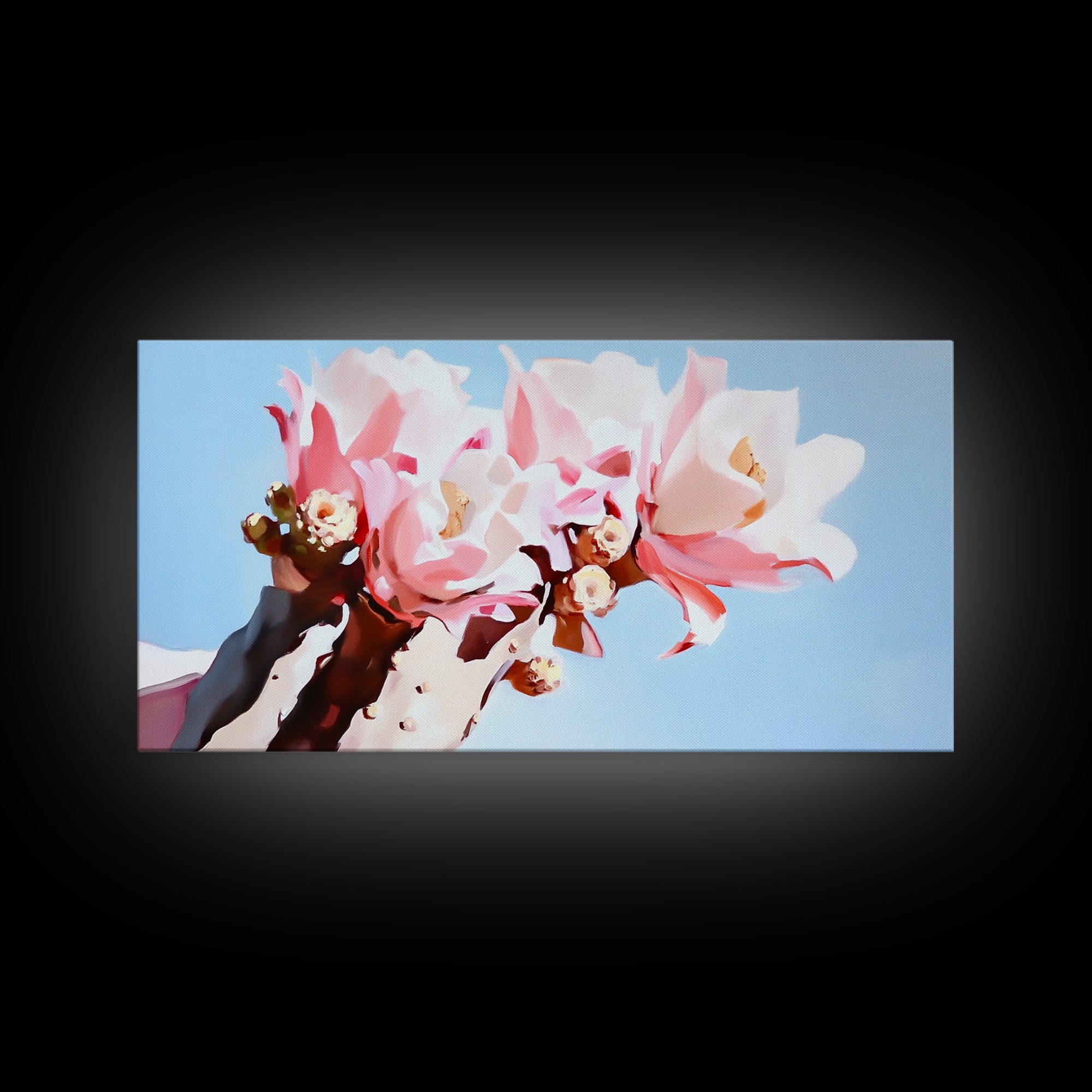 Cactus Blooms, Floral Desert Art, Southwest Boho Print, Nature Botanical Art, Soft Pastel Aesthetic, Framed Canvas Print, Bedroom or Office