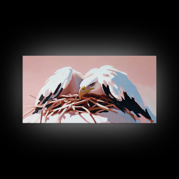Bald Eagle, Wildlife Nest, Majestic Bird Art, American Symbol, Nature Aesthetic, Home Office Decor, Living Room Art, Framed Canvas Print
