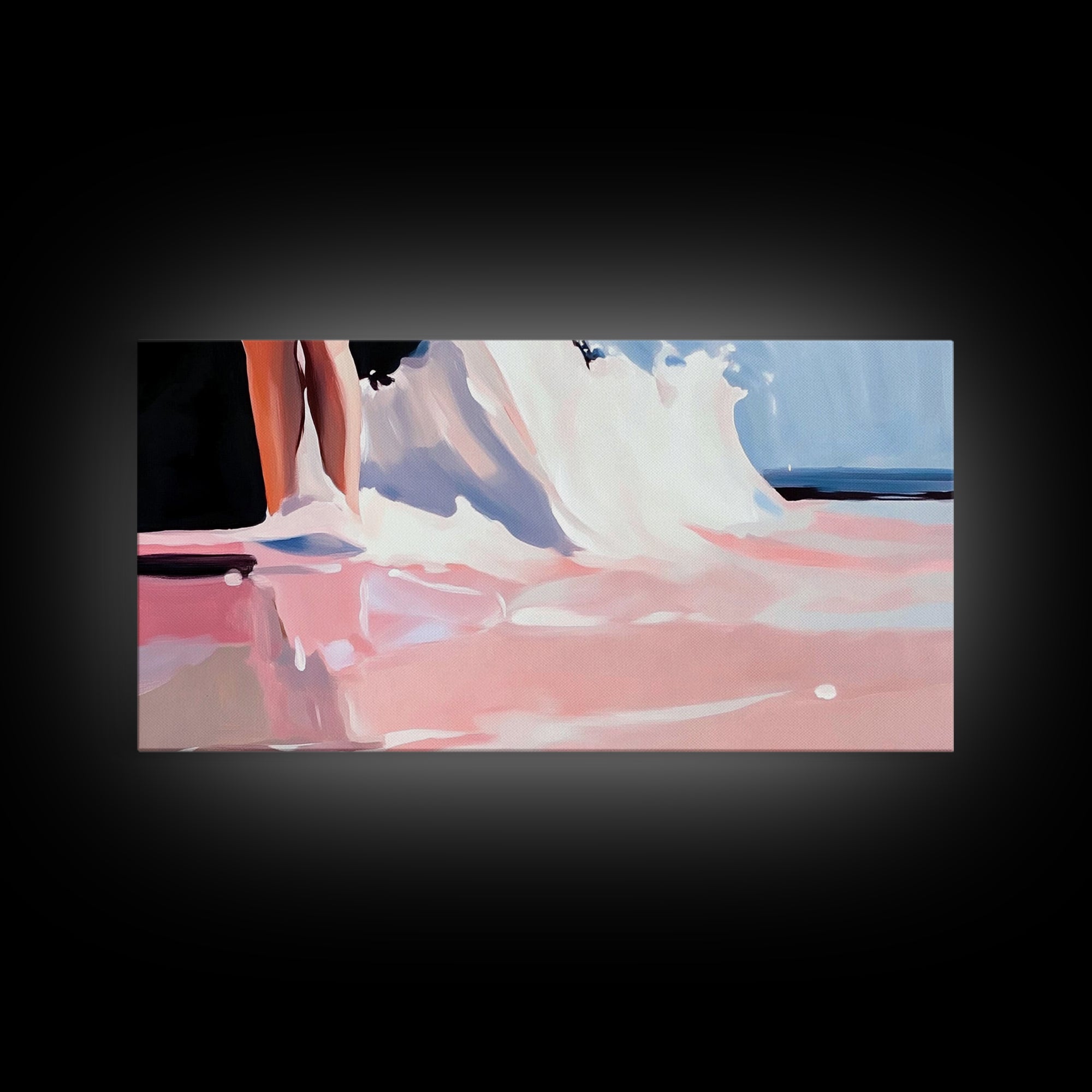 Abstract Waves, Coastal Aesthetic, Beach Sunset, Living Room Wall Art, Canvas Print, Ocean Home Decor, Modern Seaside Artwork, Pink and Blue