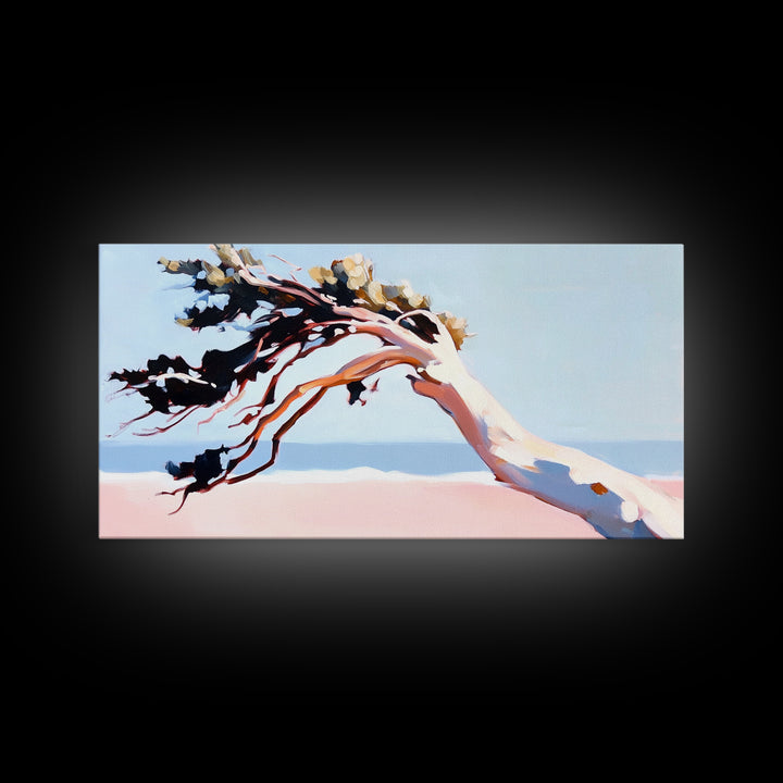 Coastal Tree, Windy Beach, Ocean Breeze, Framed Canvas Print, Minimalist Art, Coastal Wall Art, Living Room Wall Art, Beach House Decor