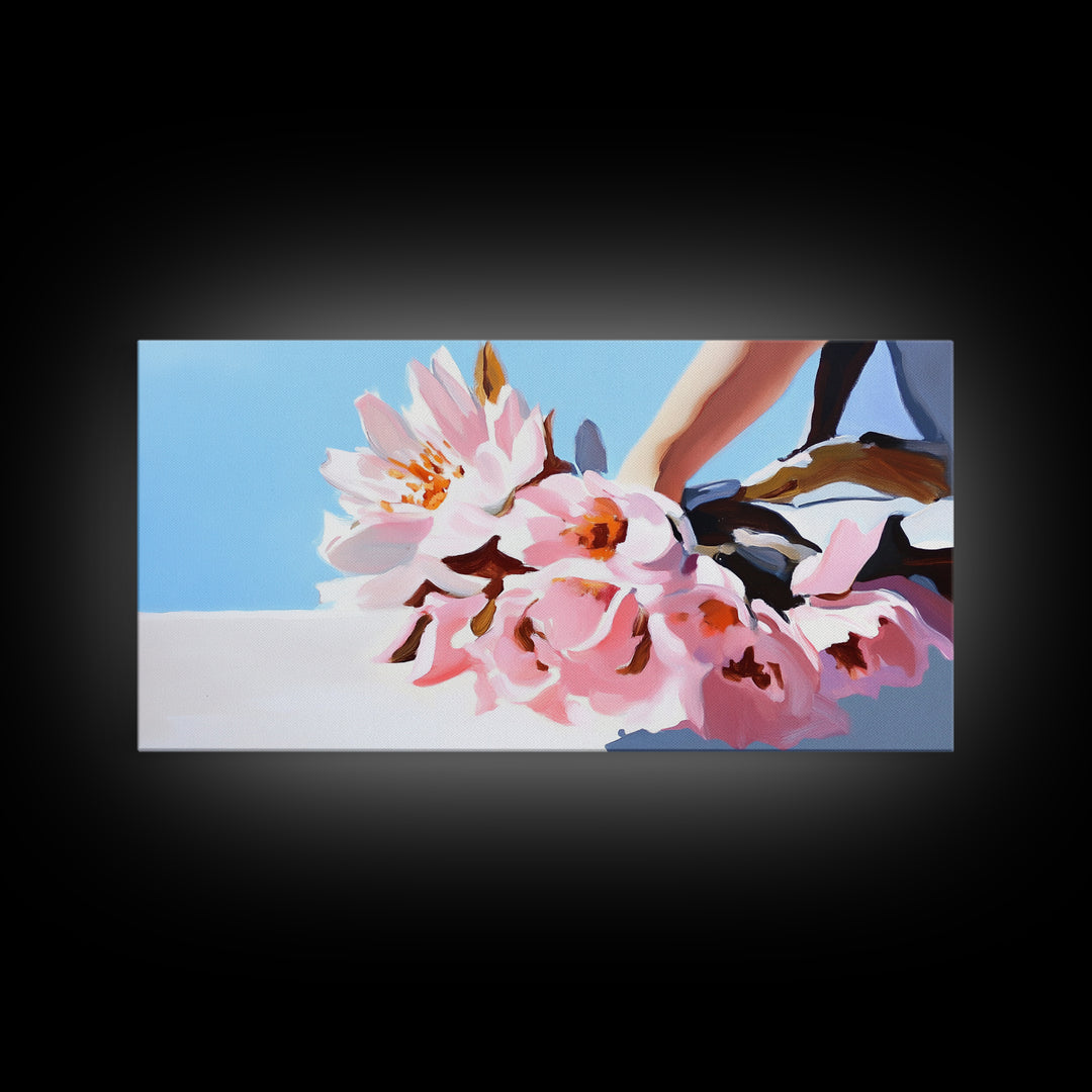 Blush Bouquet, Delicate Flowers, Feminine Touch, Framed Canvas Print, Soft Pastel Decor, Elegant Wall Art, Bedroom Aesthetic, Wedding Gift