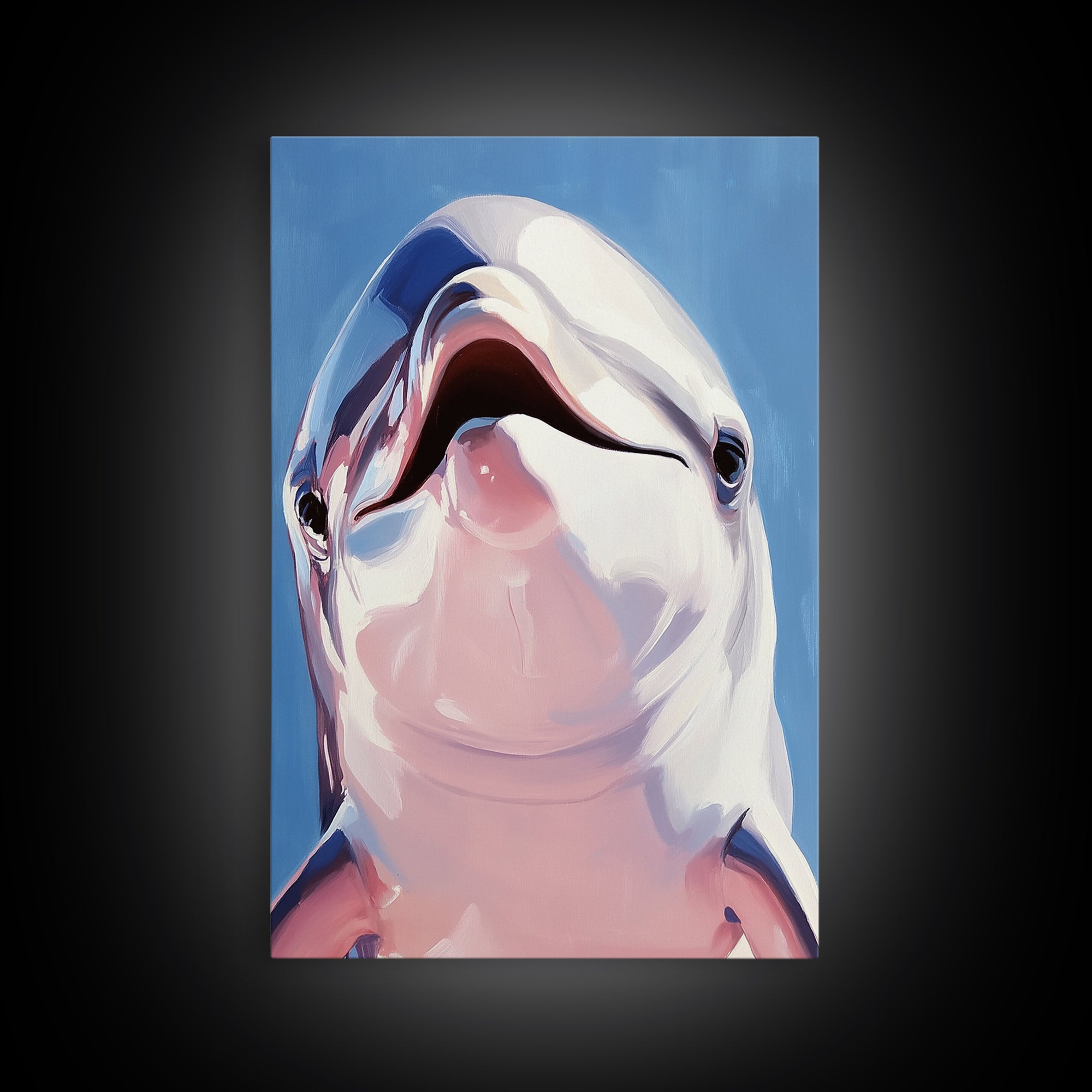 Dolphin Smile, Ocean Wildlife, Playful Sea Art, Coastal Decor, Nautical Wall Art, Canvas Print, Kids Room Art, Marine Animal Painting