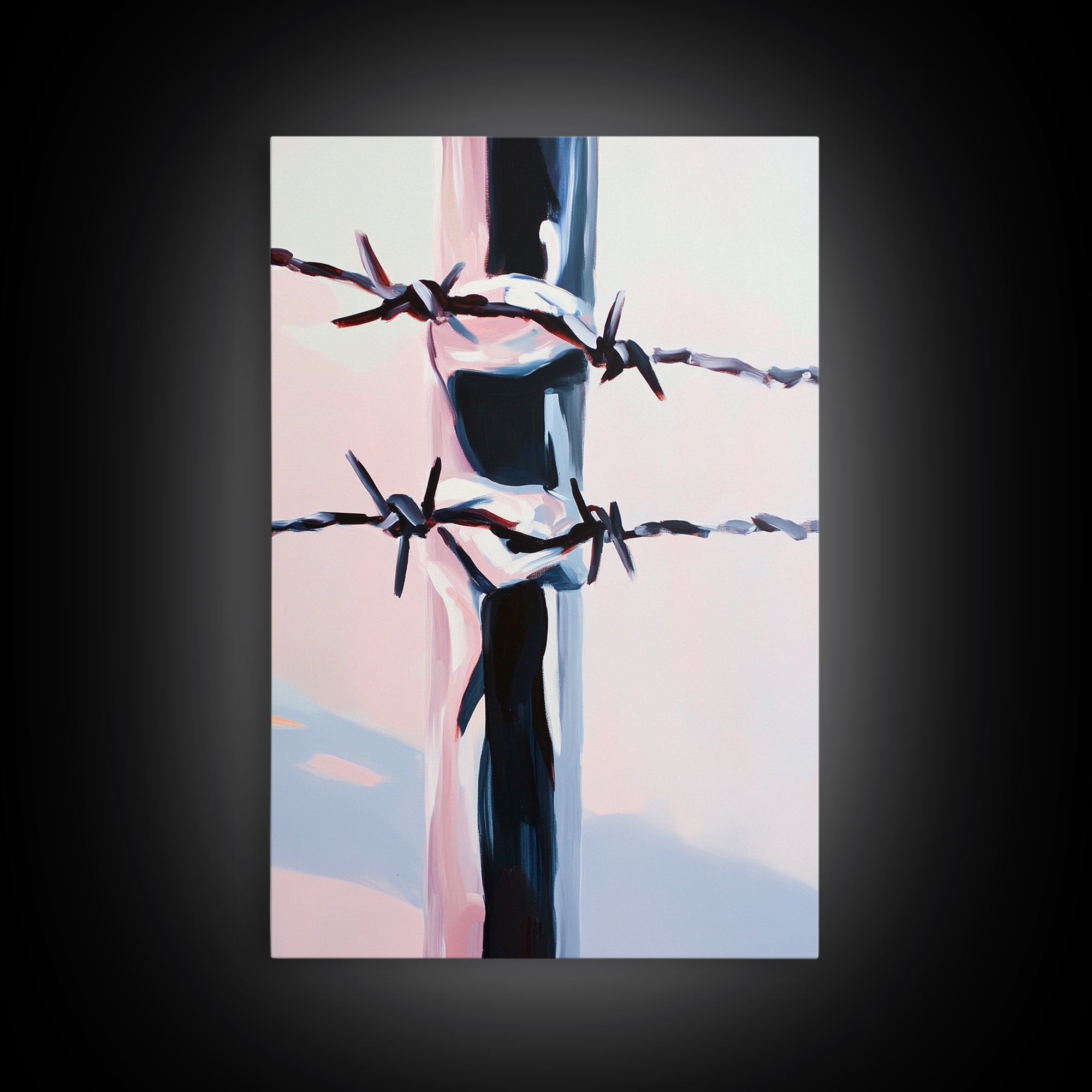 Barbed Wire, Western Art, Minimalist Ranch Style, Rustic Fence, Framed Canvas Print, Modern Wall Art, Cowboy Aesthetic, Bold Home Decor