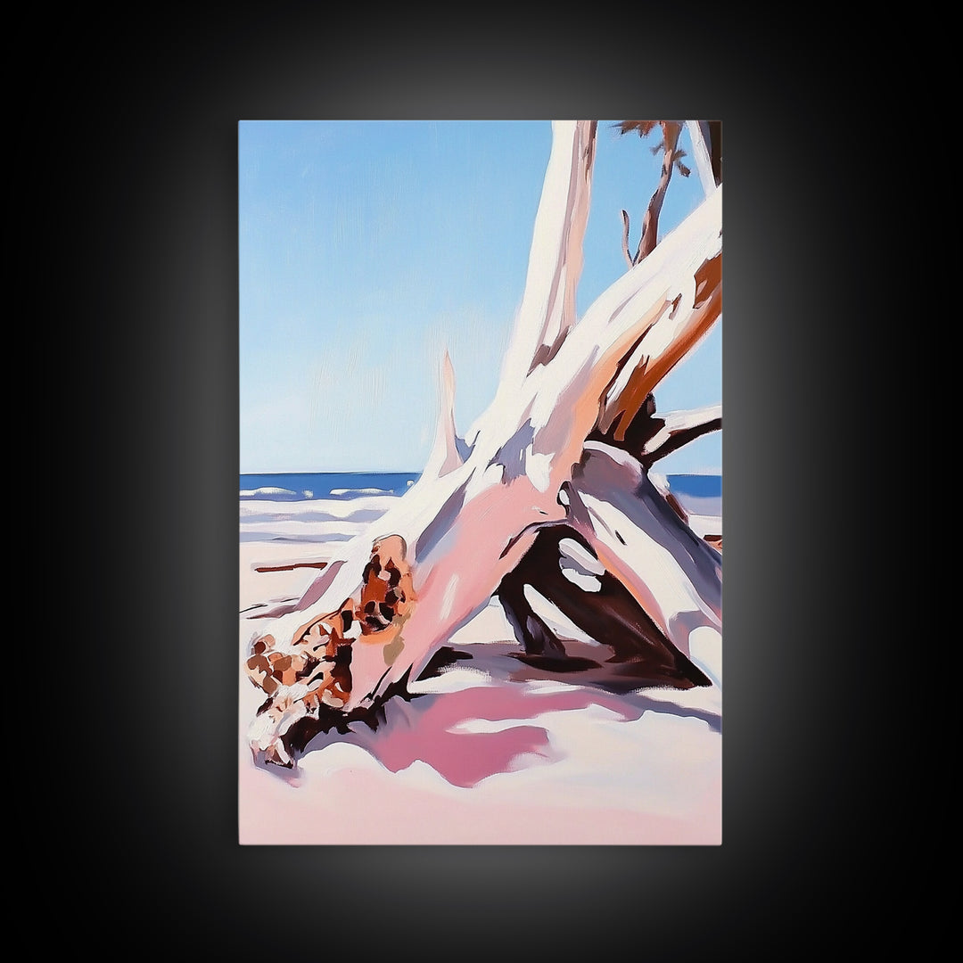 Driftwood Art, Coastal Scene, Beach Sunset, Rustic Ocean Decor, Bohemian Style, Canvas Print, Living Room Wall Art, Nautical Home Decor