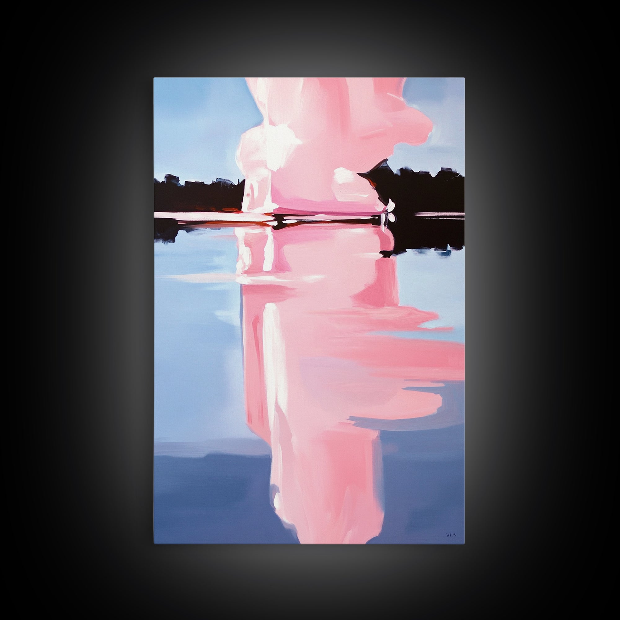 Pink Cloud, Reflection Art, Modern Landscape, Framed Canvas Print, Blue Sky Painting, Large Wall Art, Minimalist Decor, Office Art