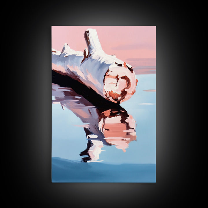 Driftwood, Lake Reflection, Nature Wall Art, Rustic Cabin Decor, Framed Canvas Print, Minimalist Landscape, Living Room Wall Art