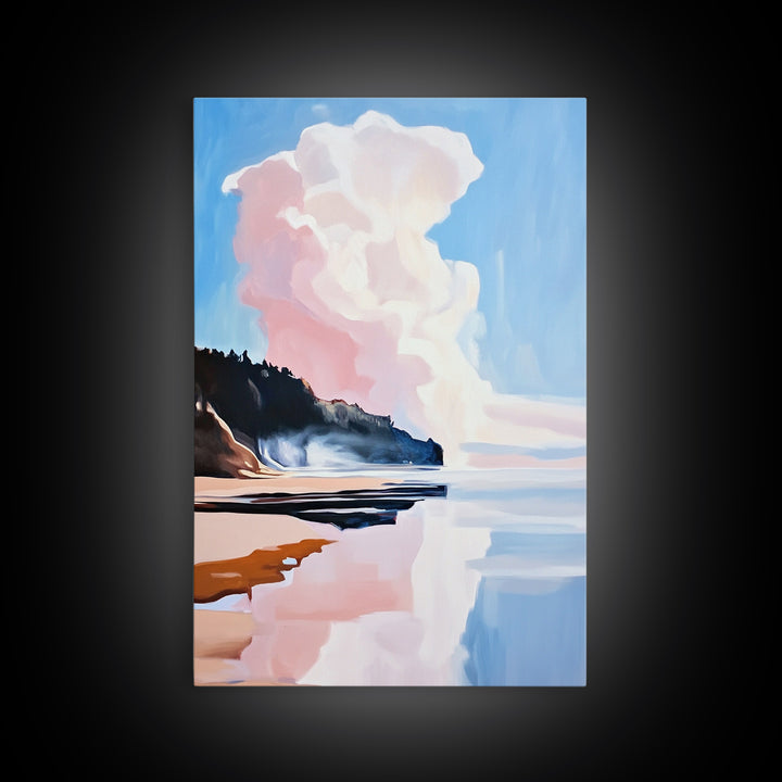 Cloud Reflection, Coastal Landscape, Ocean Sunset Art, Seaside Wall Decor, Framed Canvas Print, Minimalist Beach Art, Living Room Print