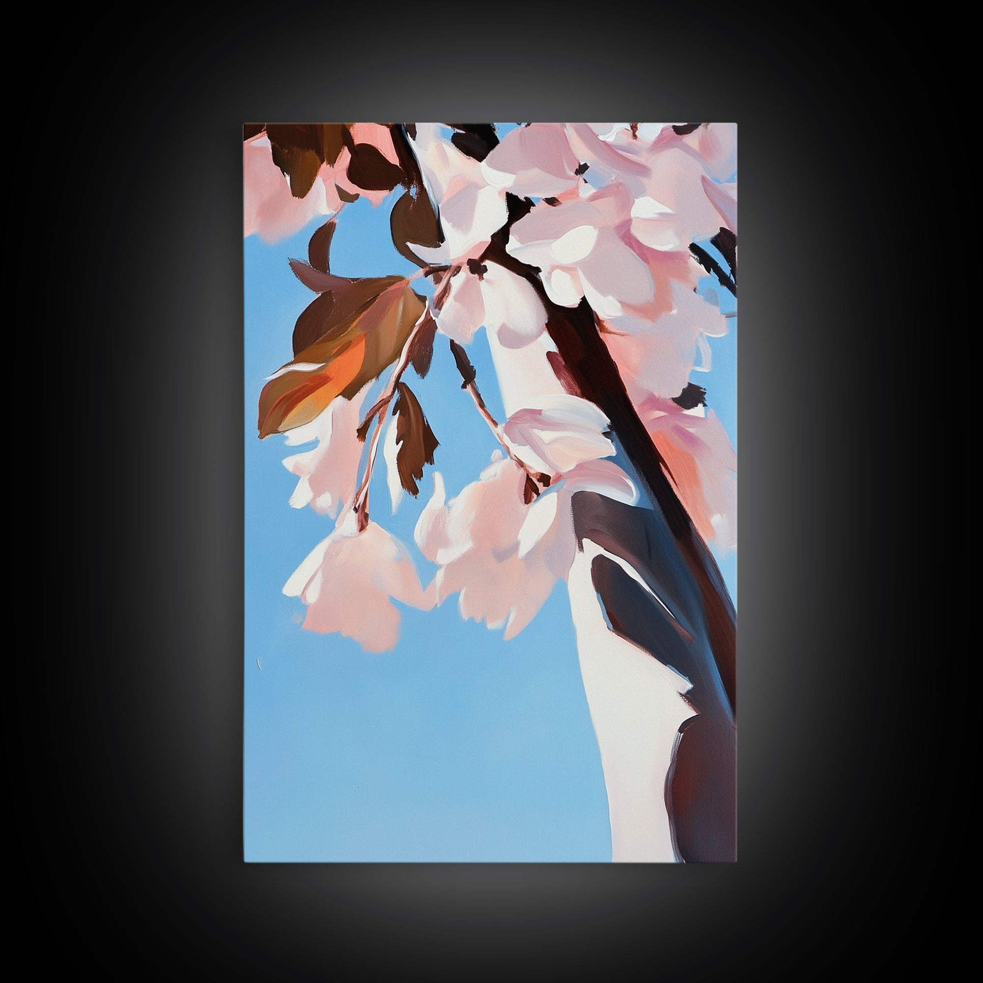 Cherry Blossom, Blue Sky, Framed Canvas Print, Spring Wall Art, Floral Painting, Pastel Decor, Nature Artwork, Bedroom Aesthetic