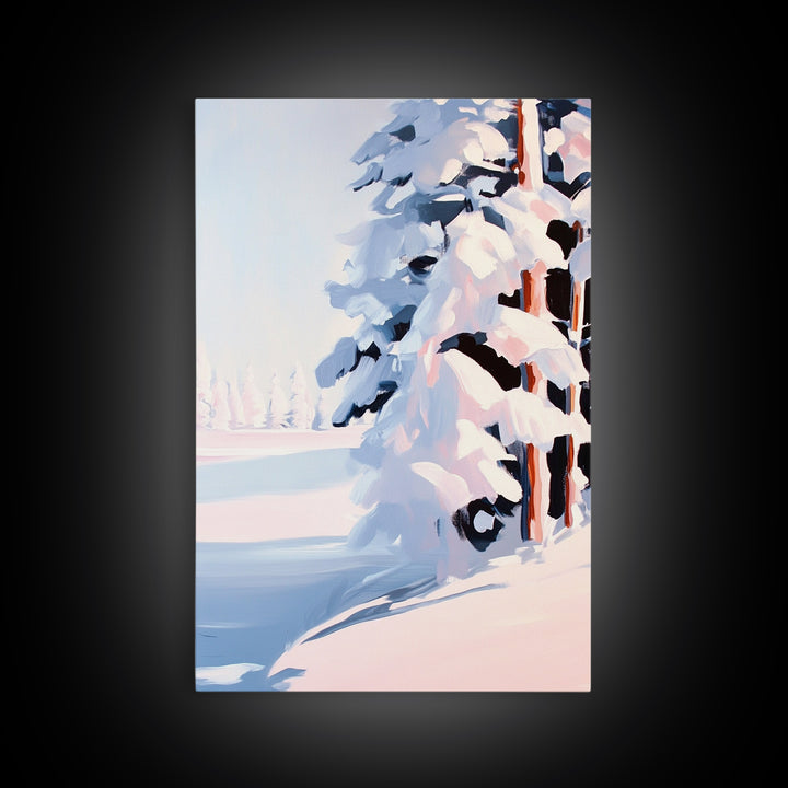 Winter Snow, Pine Tree Landscape, Framed Canvas Print, Cozy Cabin Decor, Seasonal Wall Art, Tranquil Winter Scene, Christmas Aesthetic