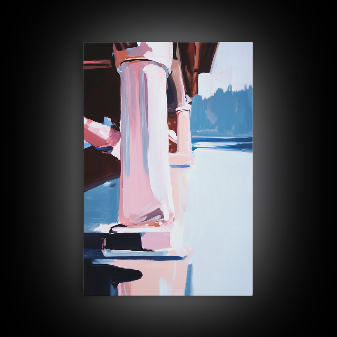 Bridge Reflection, Water Landscape, Framed Canvas Print, Tranquil Wall Art, Modern Minimalist Painting, Calm Home Aesthetic, Neutral Decor