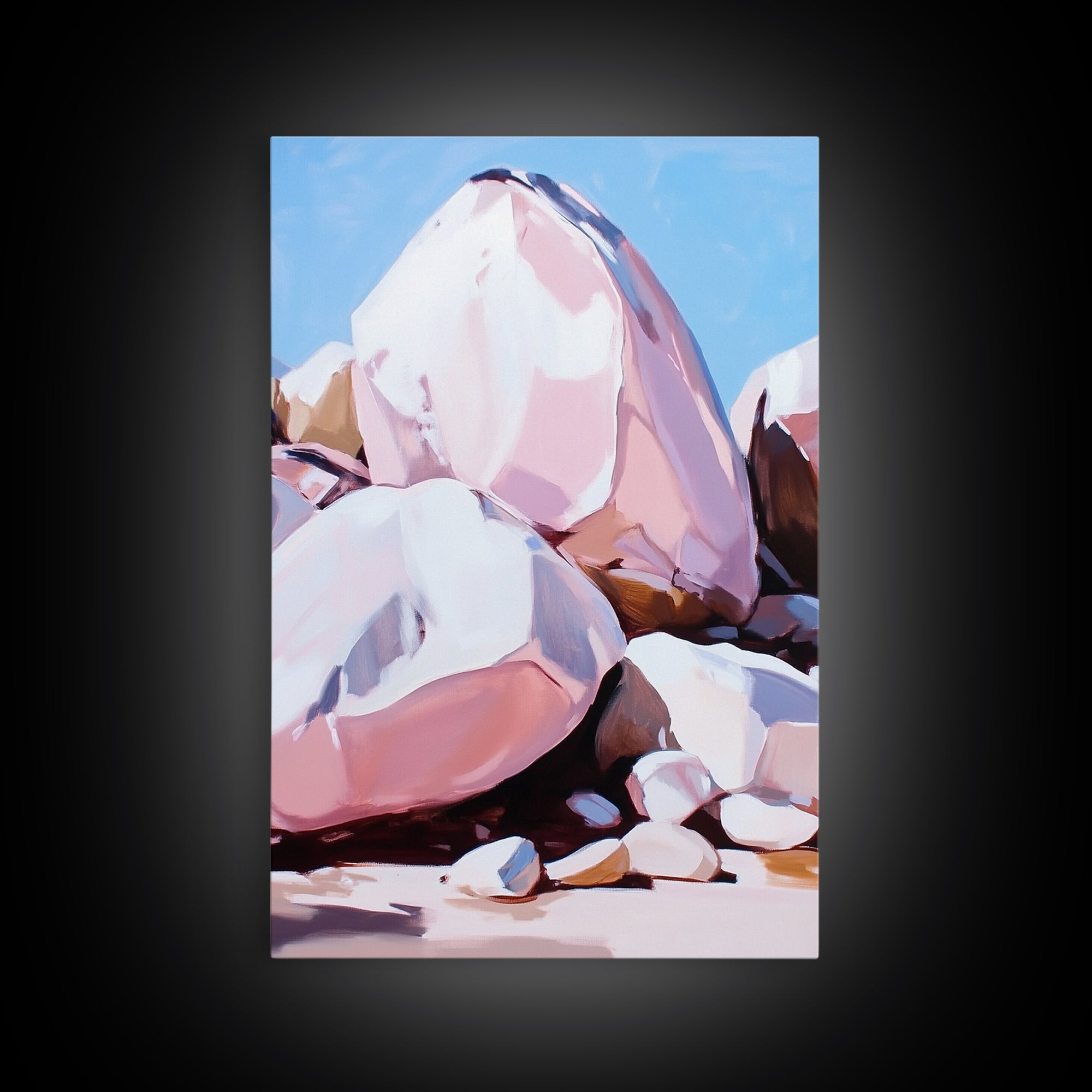 Pink Boulders, Desert Rocks, Framed Canvas Print, Minimalist Nature Wall Art, Earthy Home Decor, Boho Aesthetic, Southwest Landscape