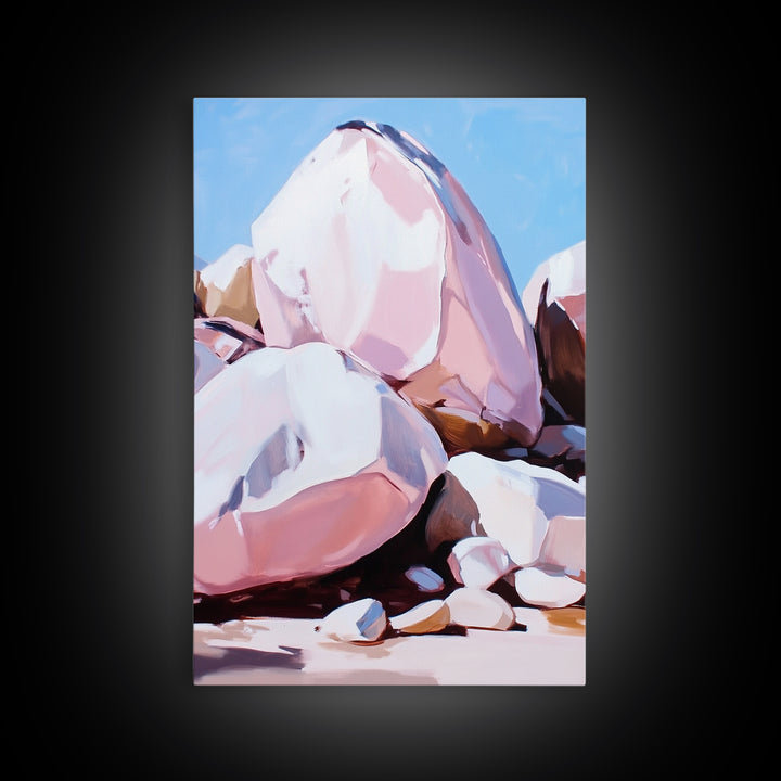 Pink Boulders, Desert Rocks, Framed Canvas Print, Minimalist Nature Wall Art, Earthy Home Decor, Boho Aesthetic, Southwest Landscape